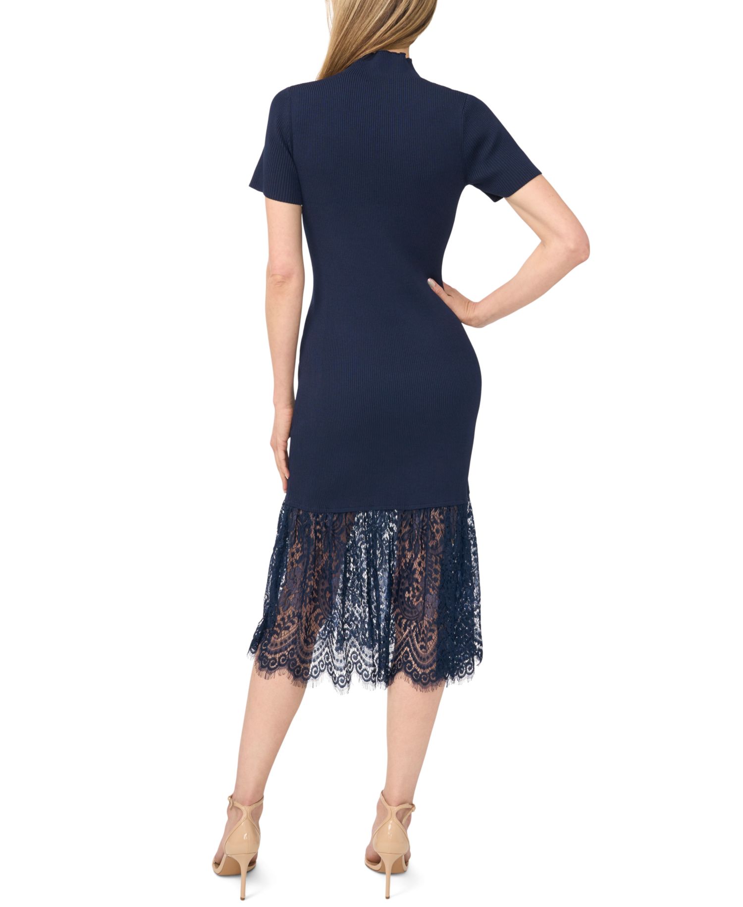 Women's High-Neck Lace Midi Sweater Dress