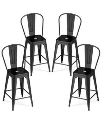 Set of 4 Stackable Metal Bar Stools with Removable Backrests and Footrests