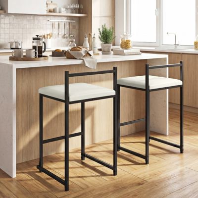 Set of 2 Stackable Counter Height Bar Stools with Upholstered Seat and Footrest