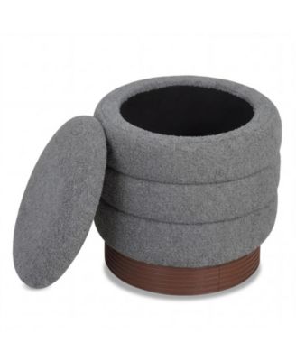 Swivel Round Storage Ottoman Upholstered Boucle Fabric Vanity Stool with Hidden Compartment