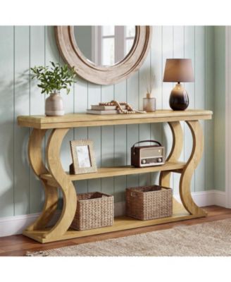 55" Console Table with 3-Tier Storage, Modern Farmhouse
