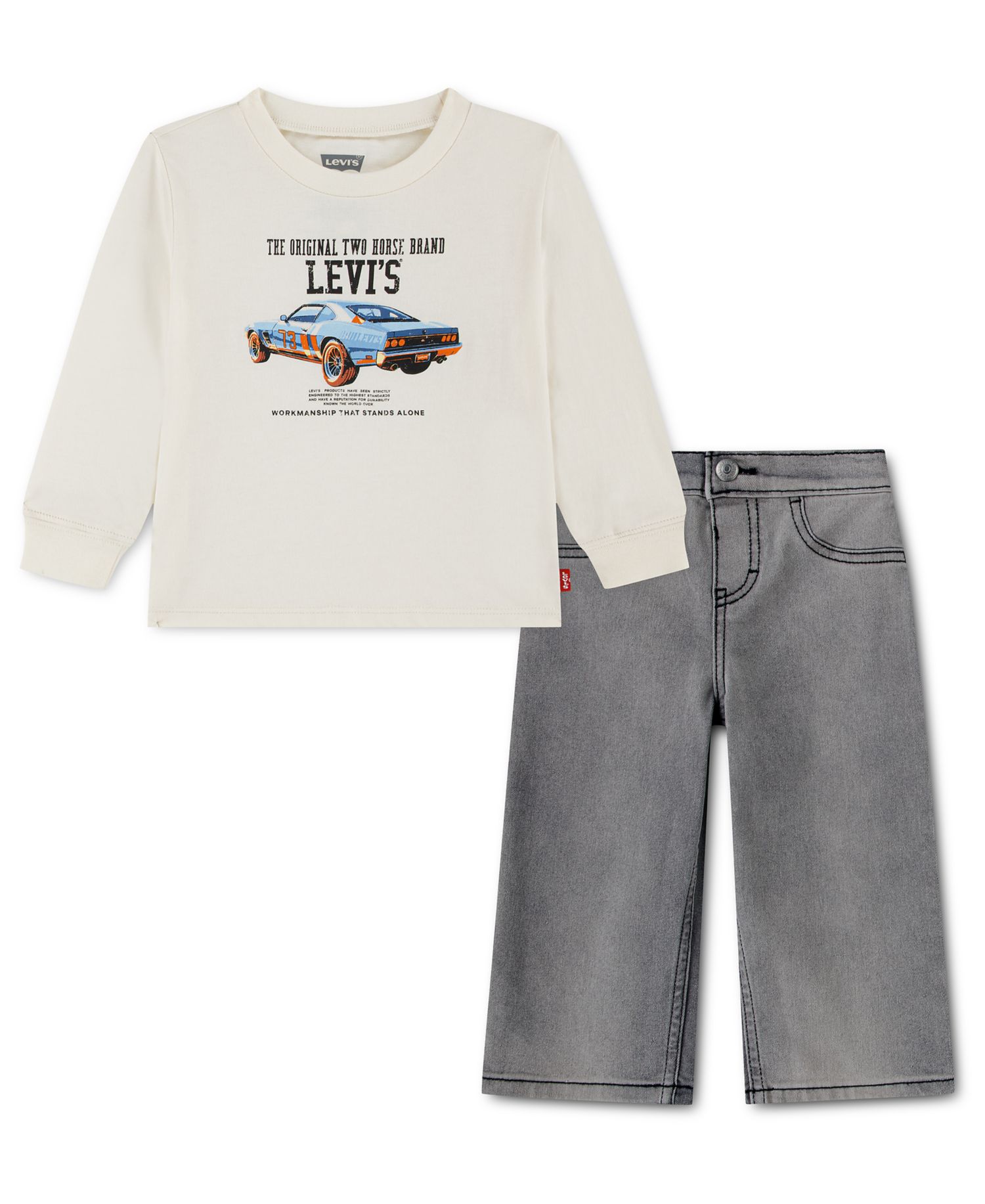 Baby Boys' Graphic Long-Sleeve Top and Wide-Leg Jeans, 2-Piece Set