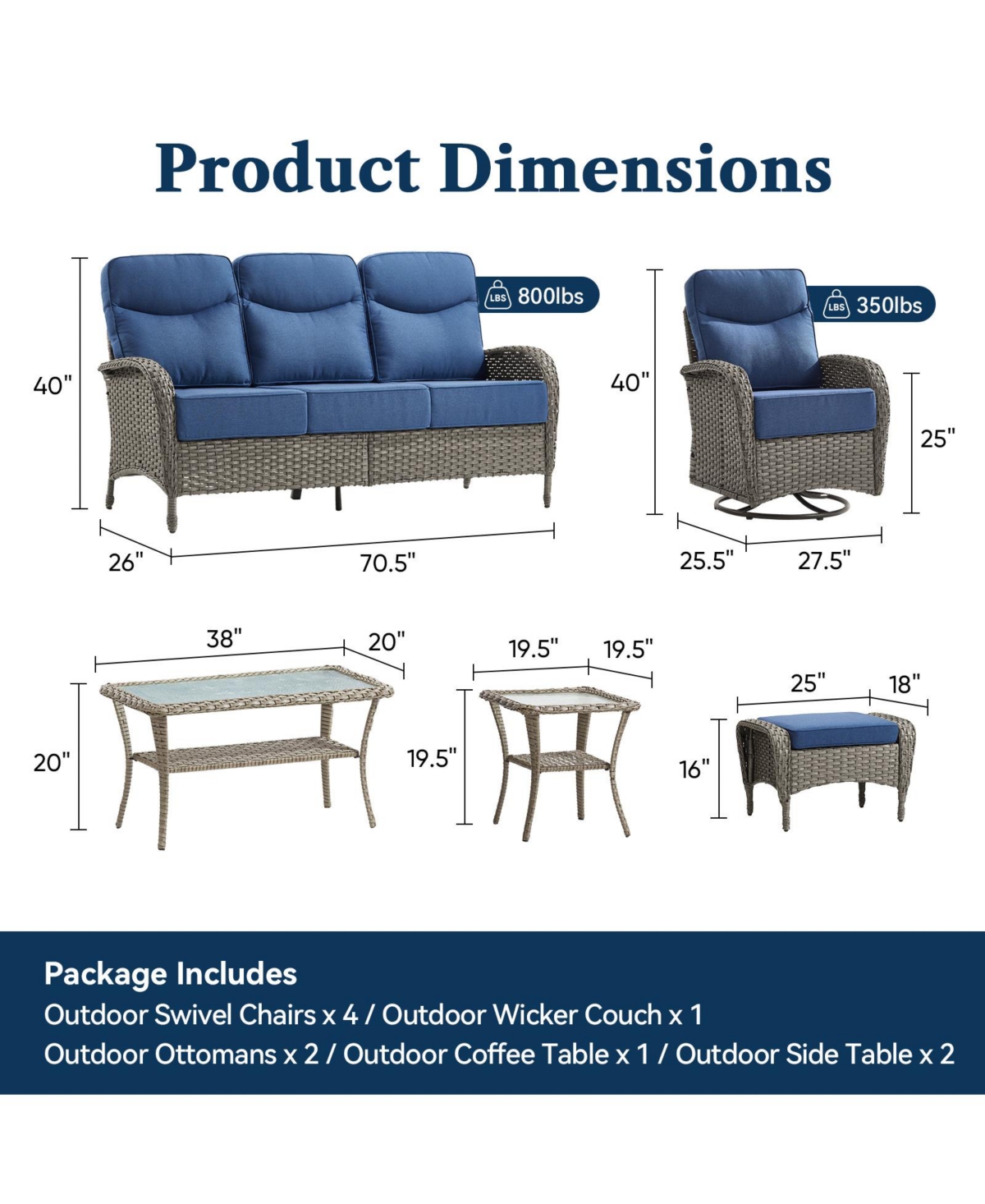 Pocassy Luxury 10-Pieces Patio Furniture Set with 6-inch Thick Cushion, Outdoor Couch and High Back Swivel Rocker Chairs,Wicker Conversation