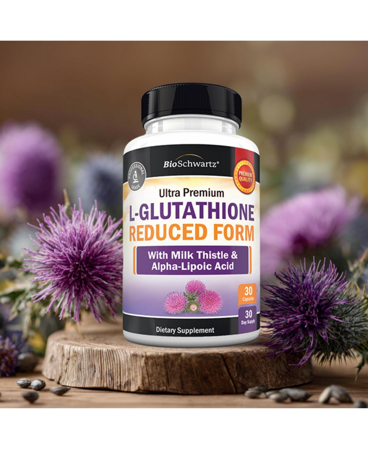 BioSchwartz Reduced Glutathione 500 Milligram with Alpha Lipoic Acid and Milk Thistle, 30 Capsules