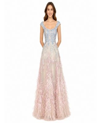 Women's Cap Sleeves Feather Detail Ballgown
