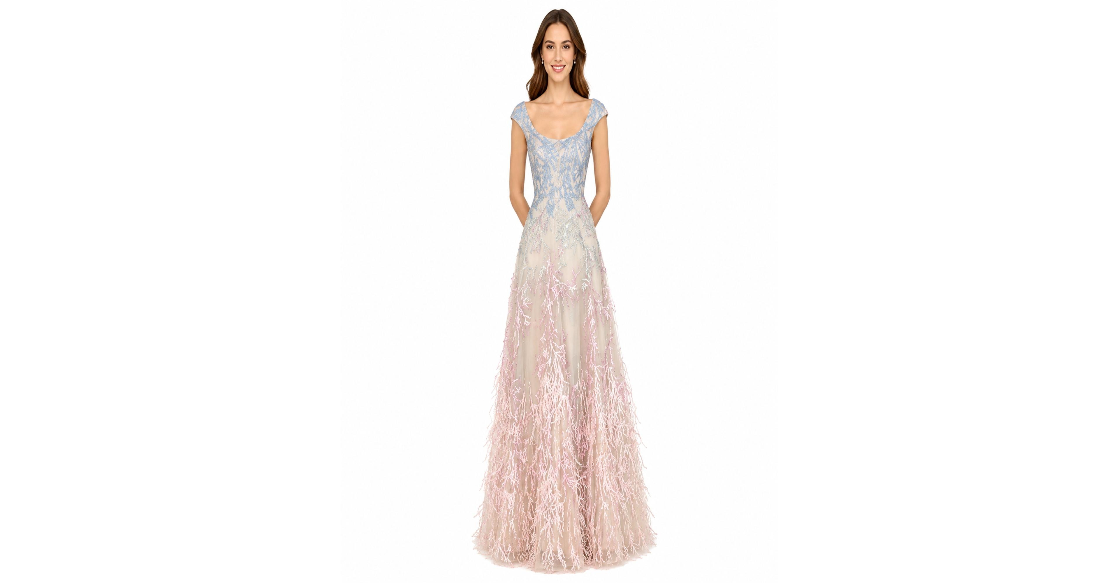 Lara Women's Cap Sleeves Feather Detail Ballgown