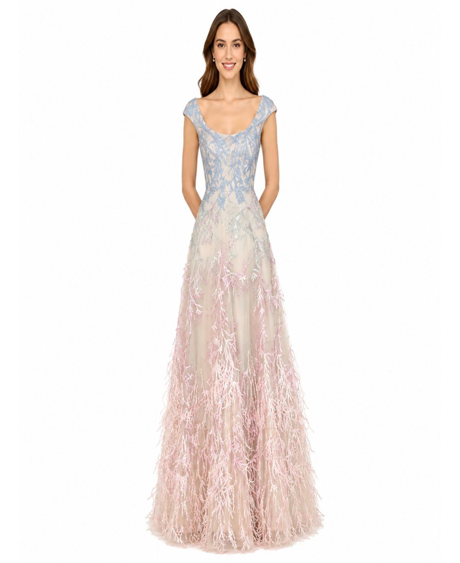 Women's Cap Sleeves Feather Detail Ballgown
