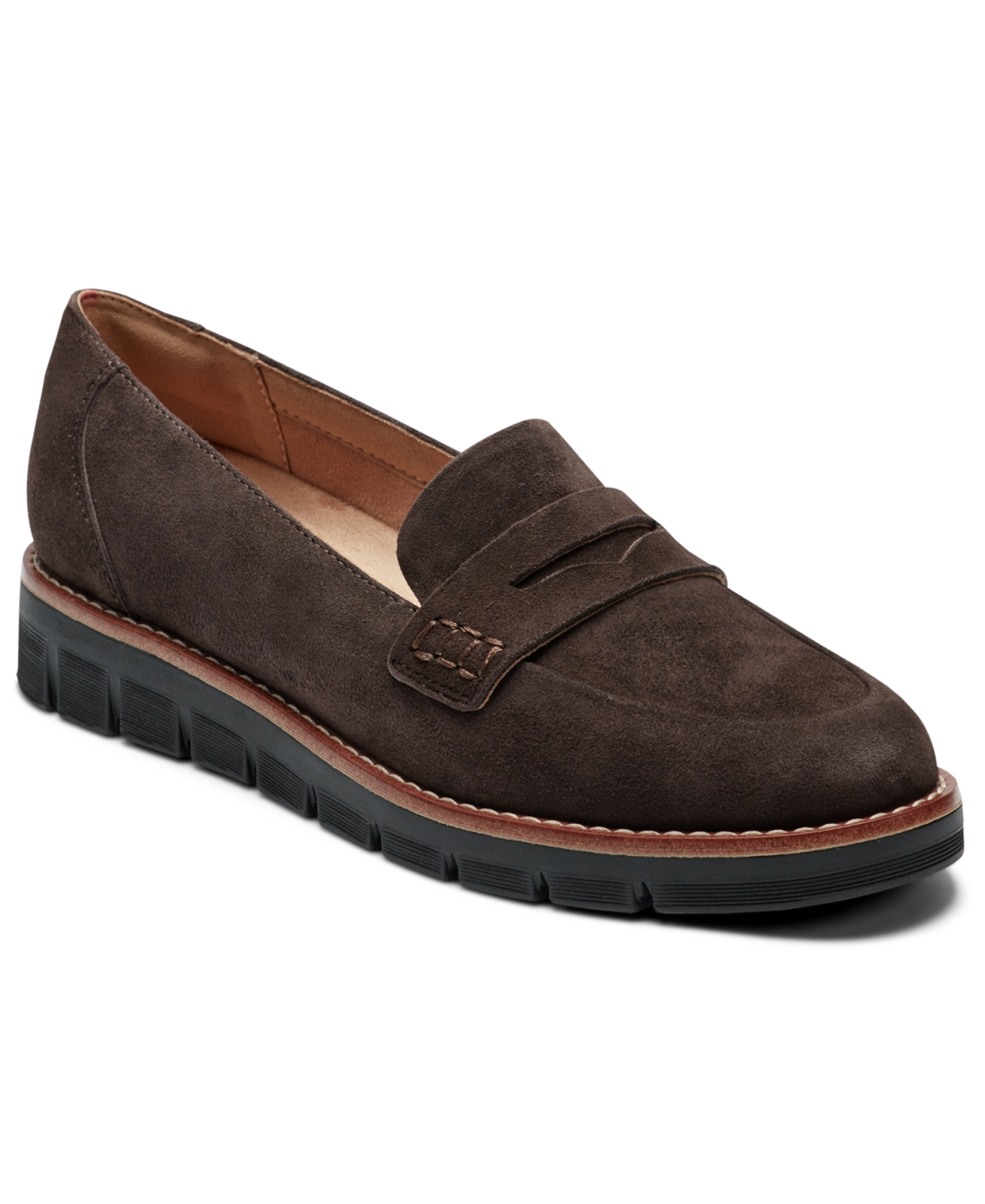 Easy Spirit Women's Velia eFlex Slip-On Penny Loafers - Dark Brown Suede