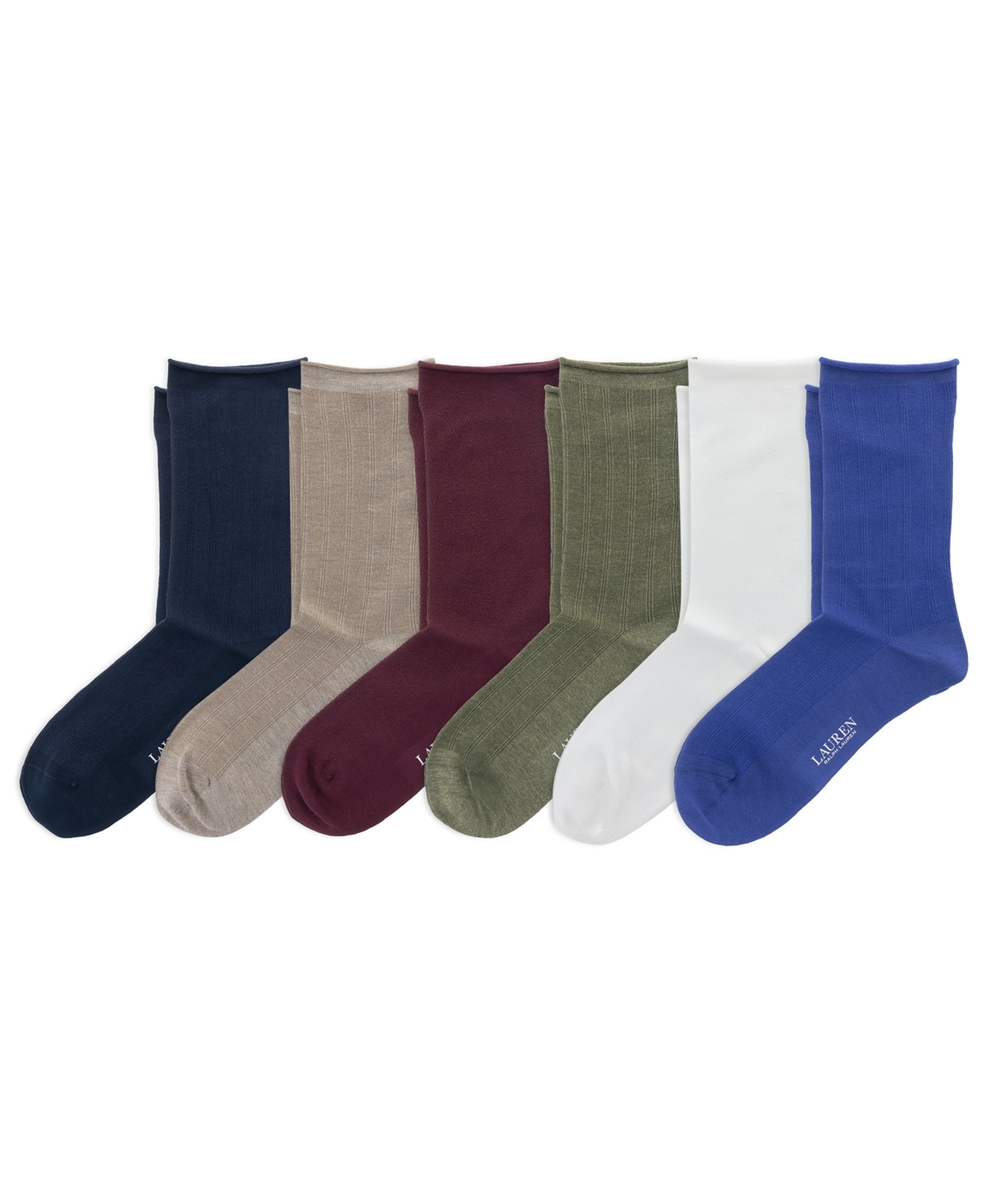 Lauren Ralph Lauren Women's Textured Solid Roll Top Socks, Pack of 6