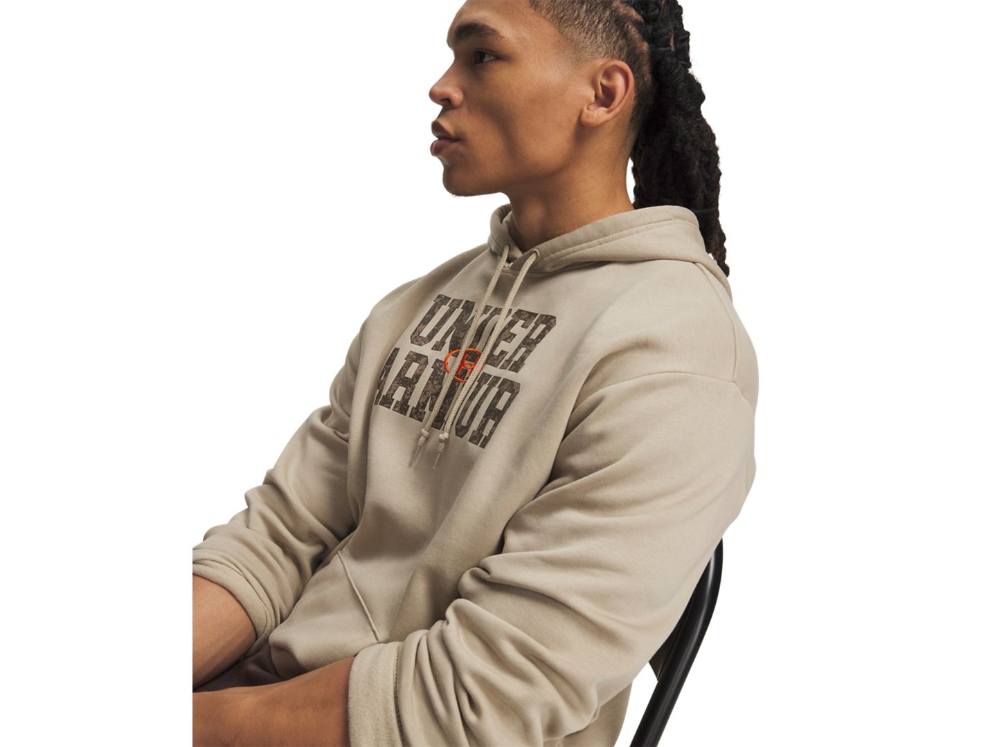 Мужское худи Under Armour Rival Fleece Camo, цвет: Хаки / Оранжевый — фото 2