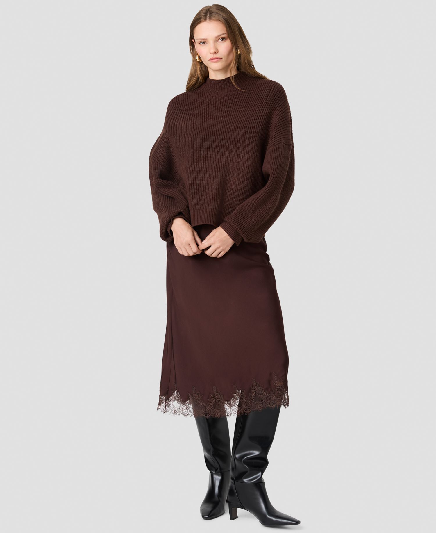 Women's Babysoft Rib Mock Neck Relaxed-Fit Long-Sleeve Pullover Sweater