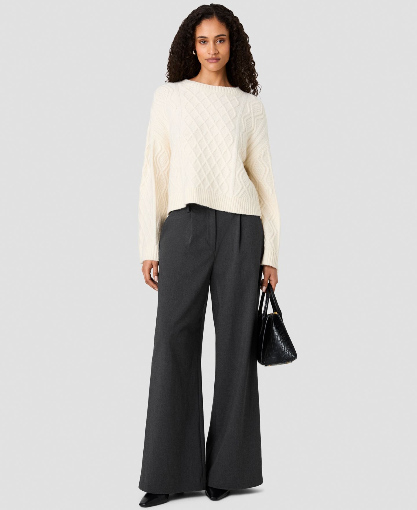 Женский свитер French Connection Wesley Cable-Knit Crewneck Pullover, цвет: Фарфоровый кремовый — фото 2