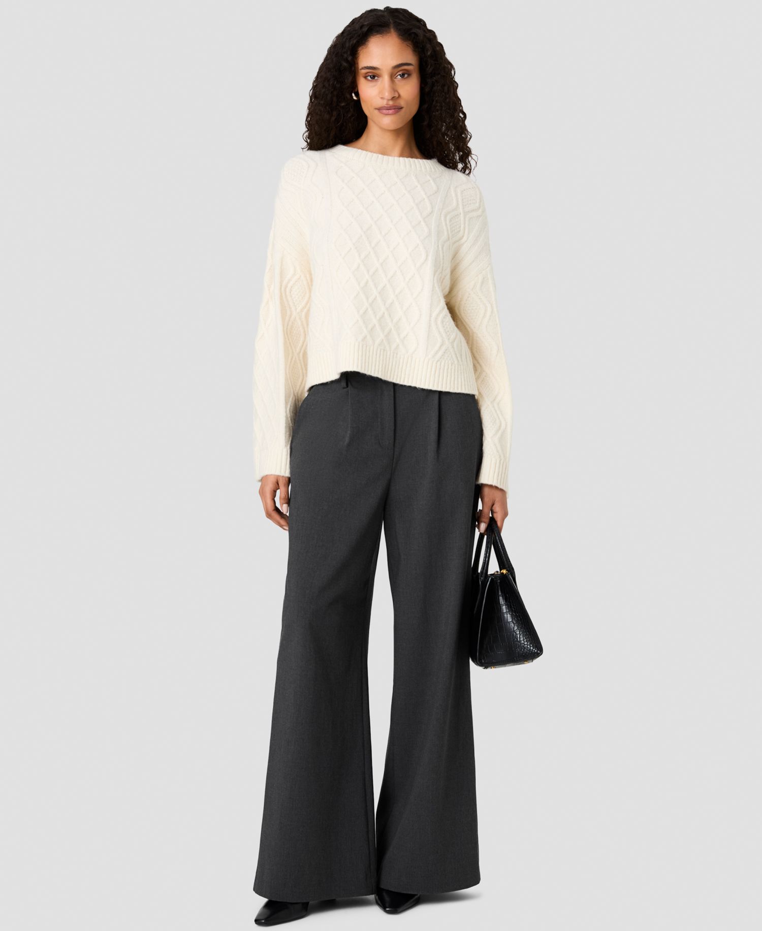 Women's Wesley Cable-Knit Crewneck Pullover Sweater