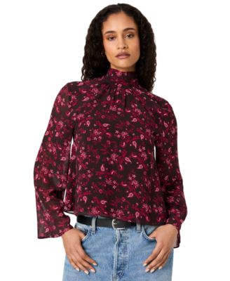 Women's Marina Chiffon Bow Long-Sleeve Mock-Tie Neck Floral-Print Blouse