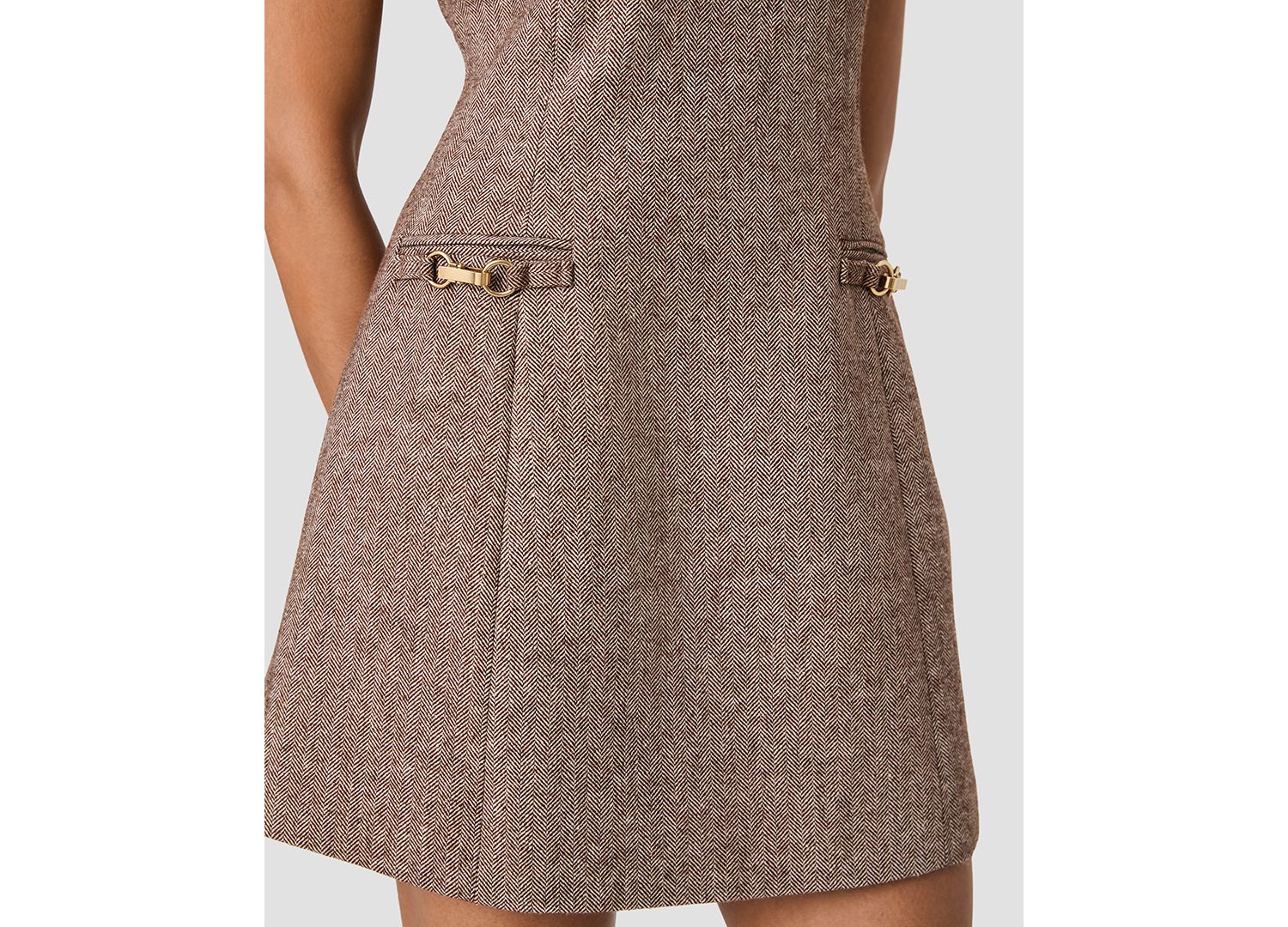 Women's Herringbone Sleeveless A-Line Mini Dress