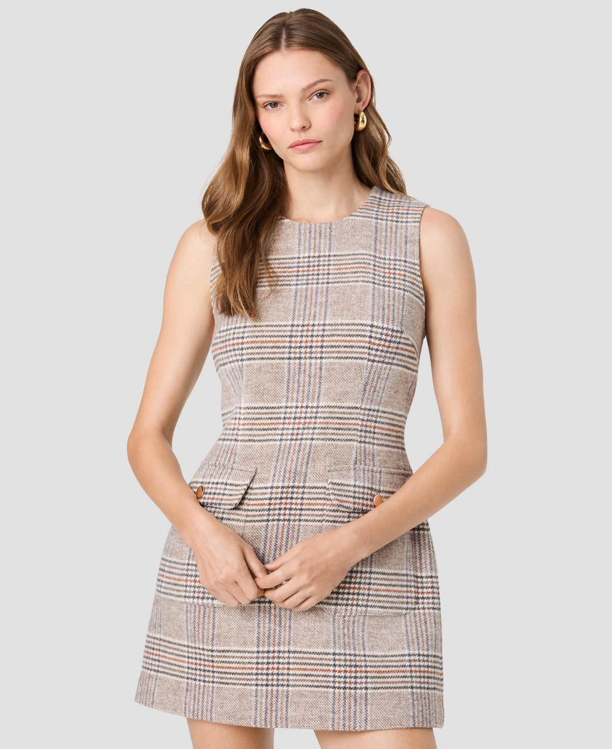 French Connection Women's Sutton Plaid Jewel Neck Sleeveless Mini Dress