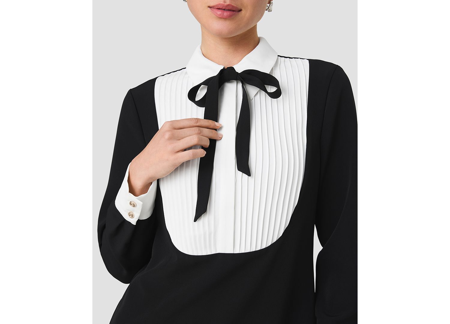 Women's Echo Crepe Combo Long-Sleeve Colorblock A-Line Mini Dress