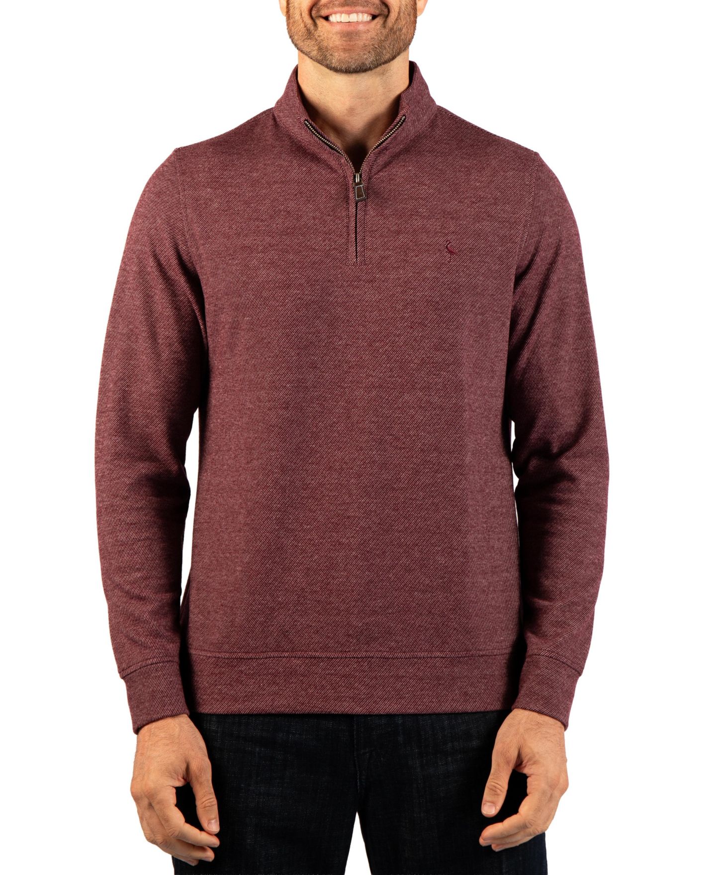 Мужские свитеры Tailorbyrd Brushed Melange Twill Quarter Zip Sweaters, цвет: Бордовый — фото 1