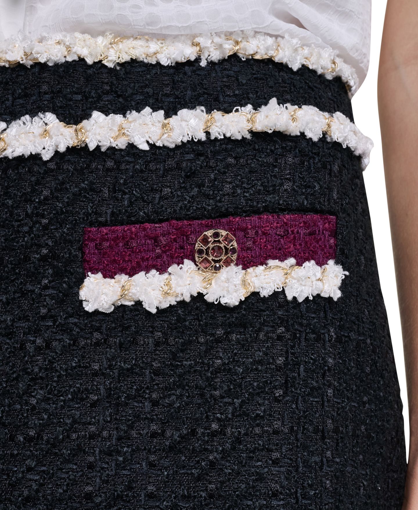 Женская юбка KARL LAGERFELD PARIS Tweed Mini Pencil, цвет: Чёрный / Вишнёвый — фото 6