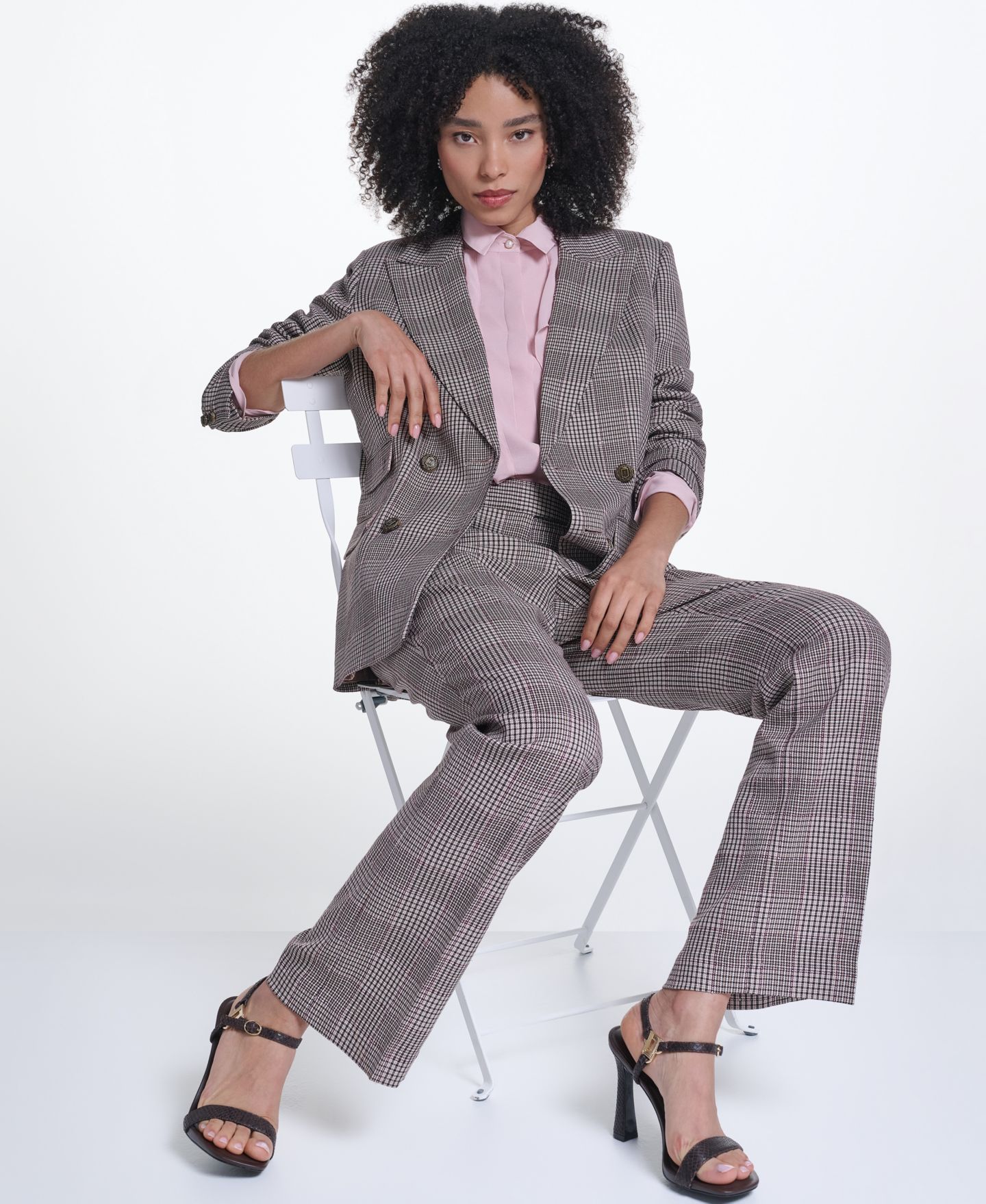 Женская куртка KARL LAGERFELD PARIS Woven Plaid Double-Breasted, цвет: Глиняный разноцветный — фото 11