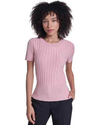 Women's Ribbed Short-Sleeve Crew Neck Sweater