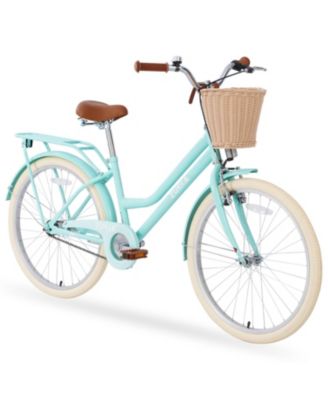 24 Inch Girls Bike with Basket, Single Speed Kids' Bicycles, with Rear Rack Bell, No Training Wheels Included, for 10 Plus Yrs Old Girls Bike