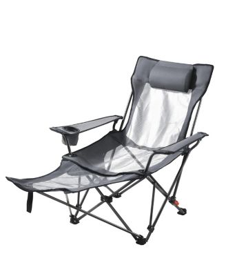 4 Adjustable Positions Portable Folding Lounger,Headrest and Foot Rest, Supports 220 lbs, Heavy Duty Camp Chairs for Patio
