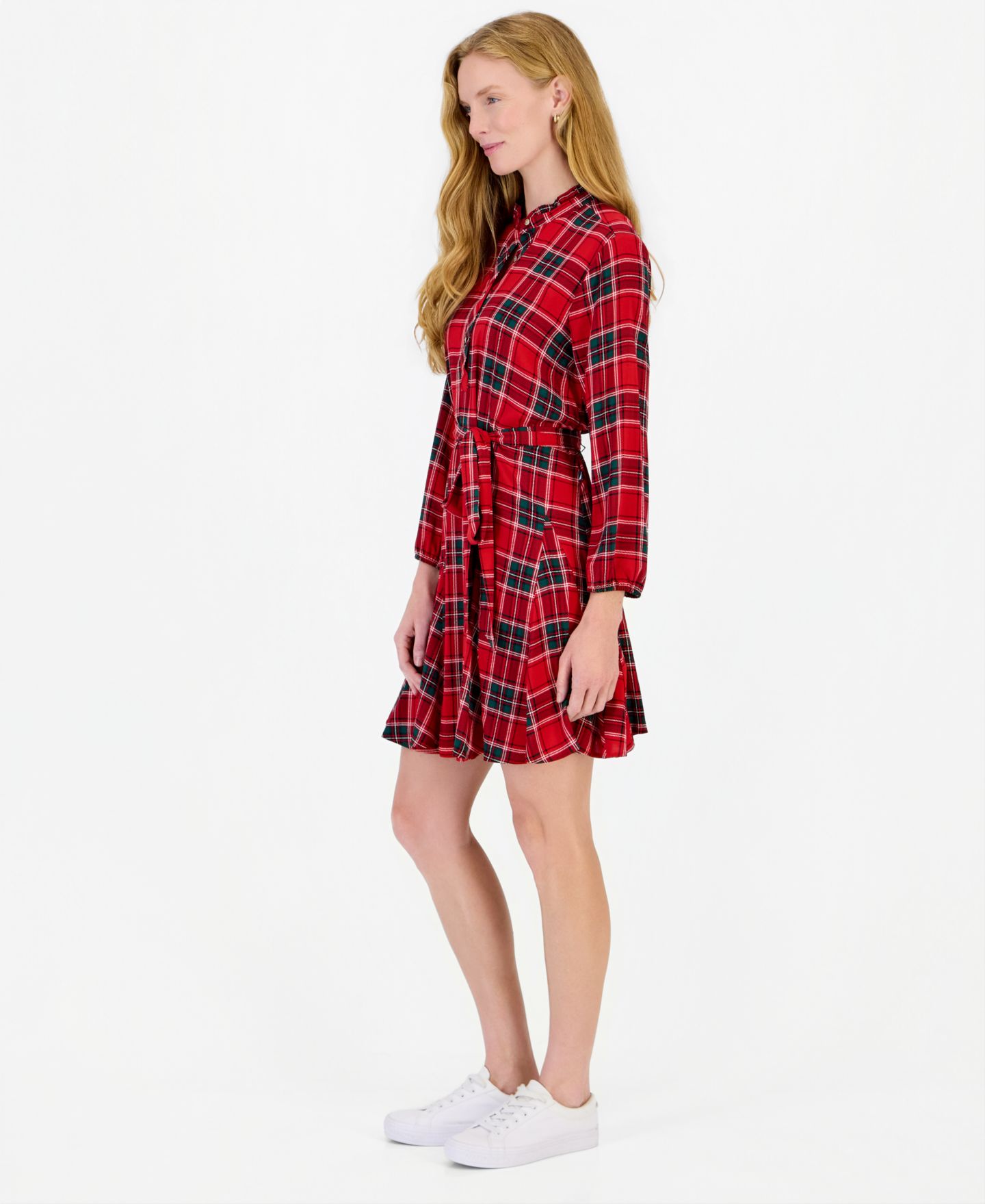 Женское платье Nautica Tartan-Print Fit-and-Flare Shirtdress, цвет: Алый разноцветный — фото 4