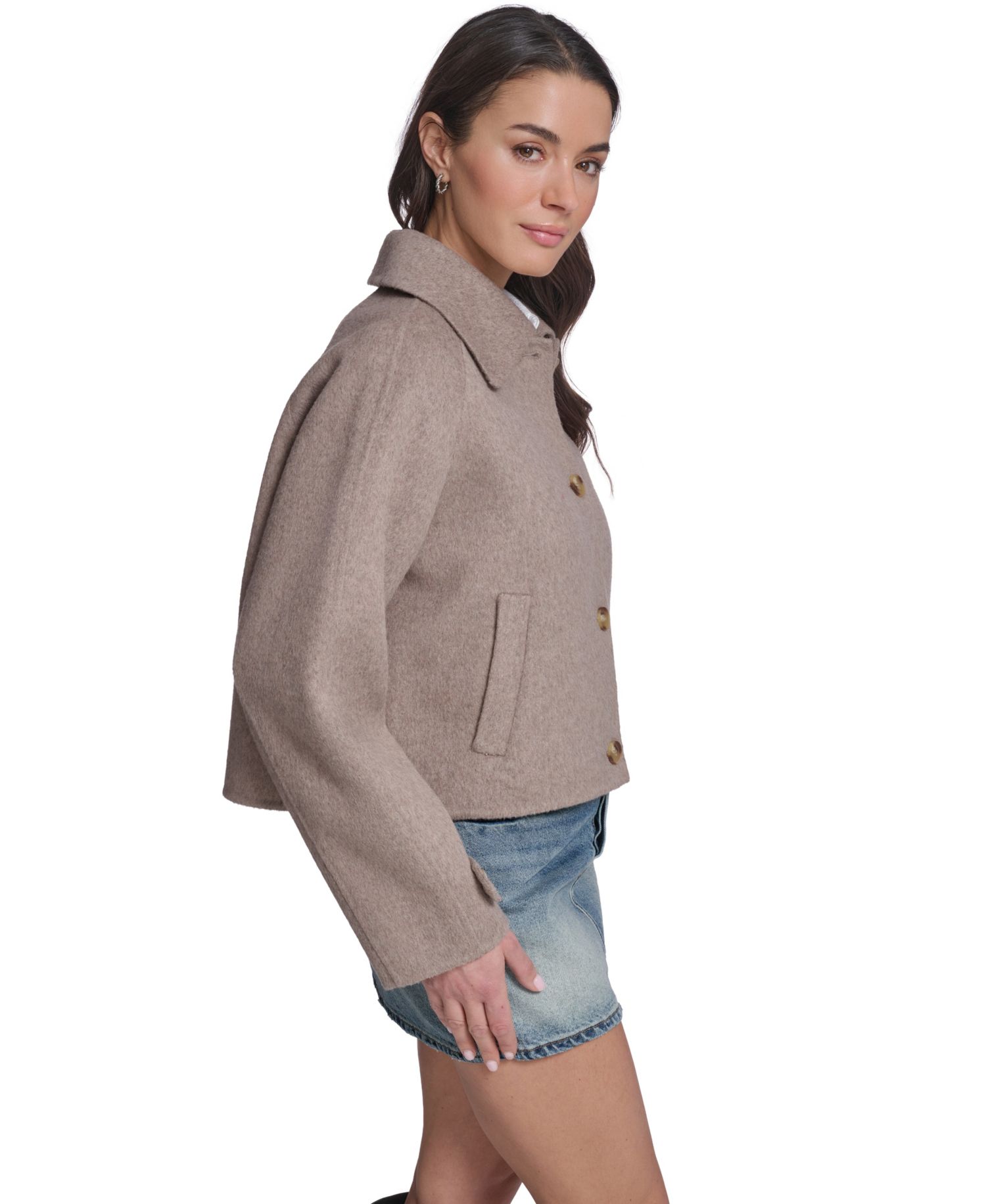 Women's Wool-Blend Shacket L02 Cropped Button-Front Jacket