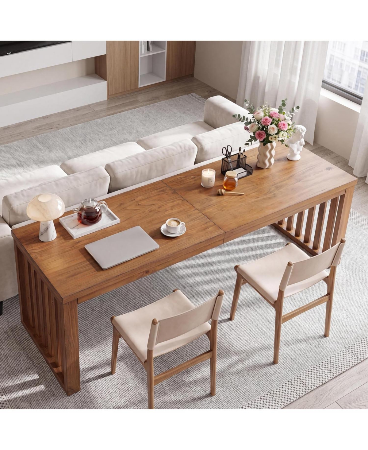 Tribesigns 78.7" Long Two Person Desk,Farmhouse Solid Wood Office Desk
