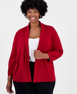 Plus Size Kissing Front Shawl-Collar Lightweight Cardigan