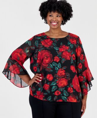 Plus Size Ruffle 3/4-Sleeve Blouse
