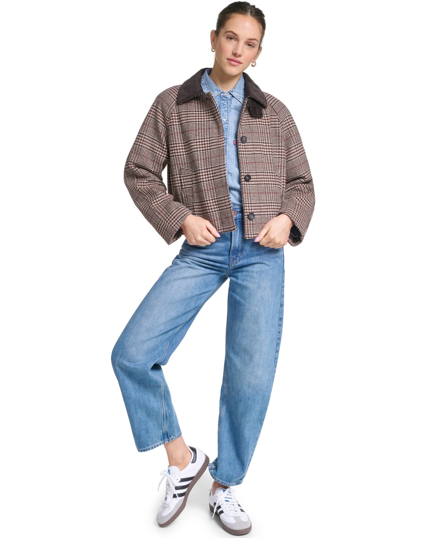 Женская куртка Levi's Mac Wool-Blend Short, цвет: Коричневый комбинированный клетчатый кофейный — фото 6