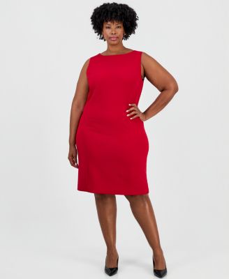 Plus Size Cap-Sleeve Boat Neck Knee-Length Dress