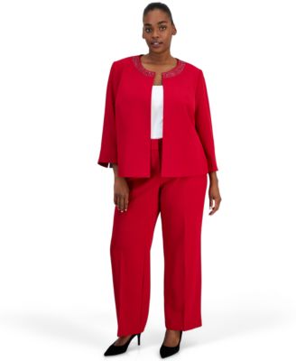 Plus Size Fly-Front L-Pocket Slim Trousers