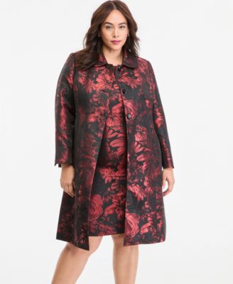 Plus Size 3-Button Peter Pan Collar Floral Jacquard Blazer
