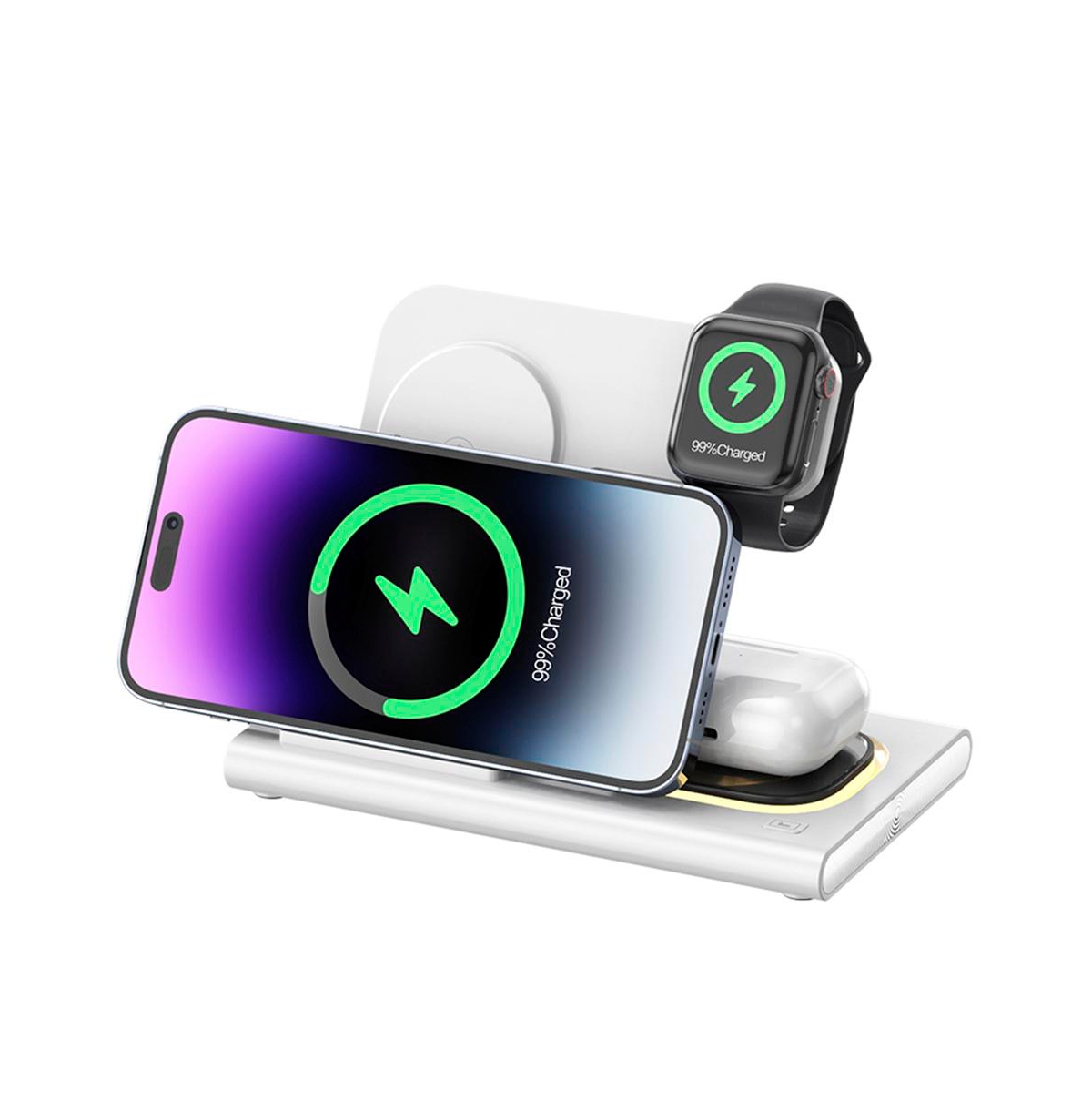 Artudatech 4-in-1 Foldable Charging Station with 15W Fast Charging and Night Light - White