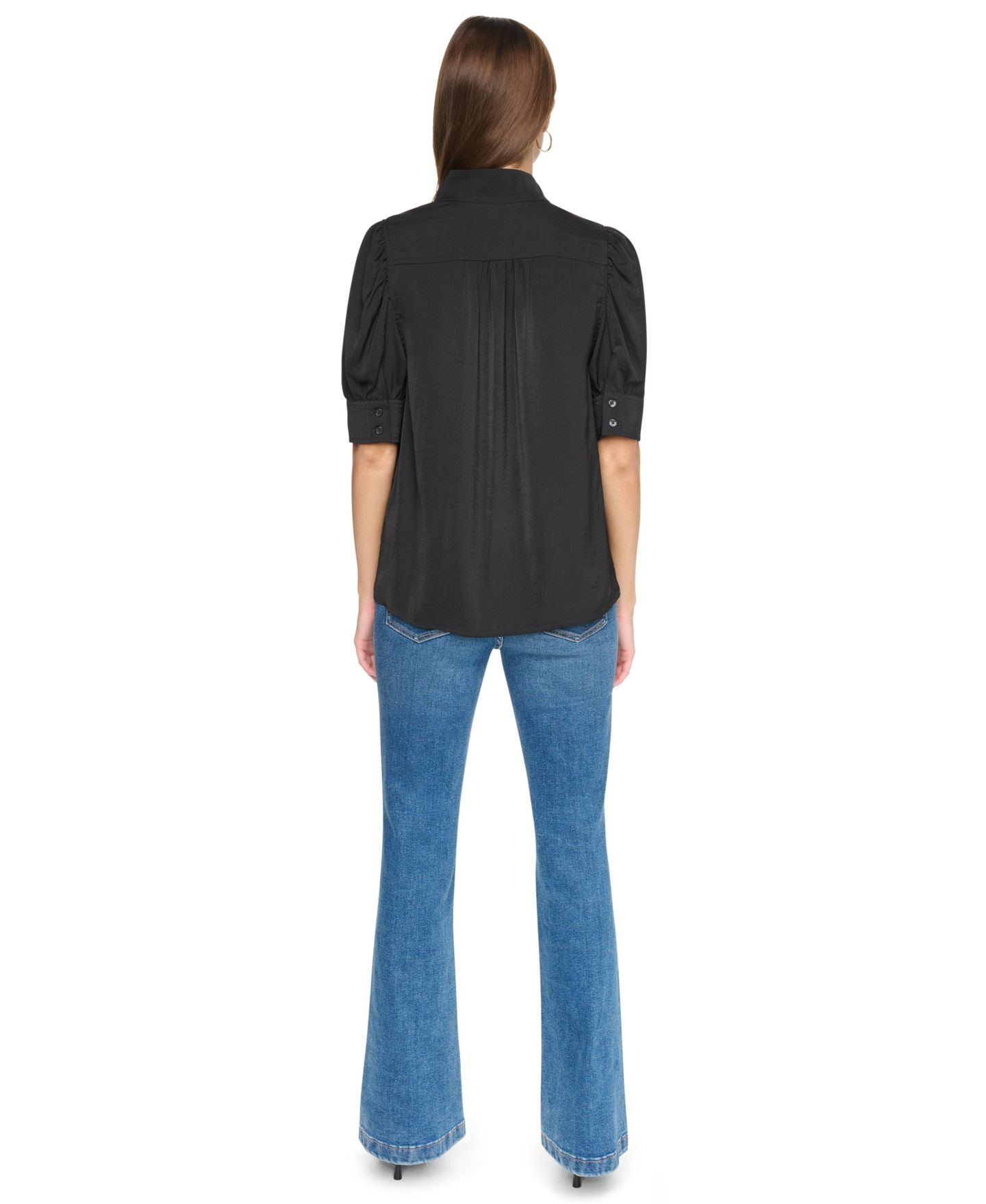 Женская рубашка DKNY Jeans Petite Puff-Sleeve Button-Front, цвет: Чёрный — фото 5