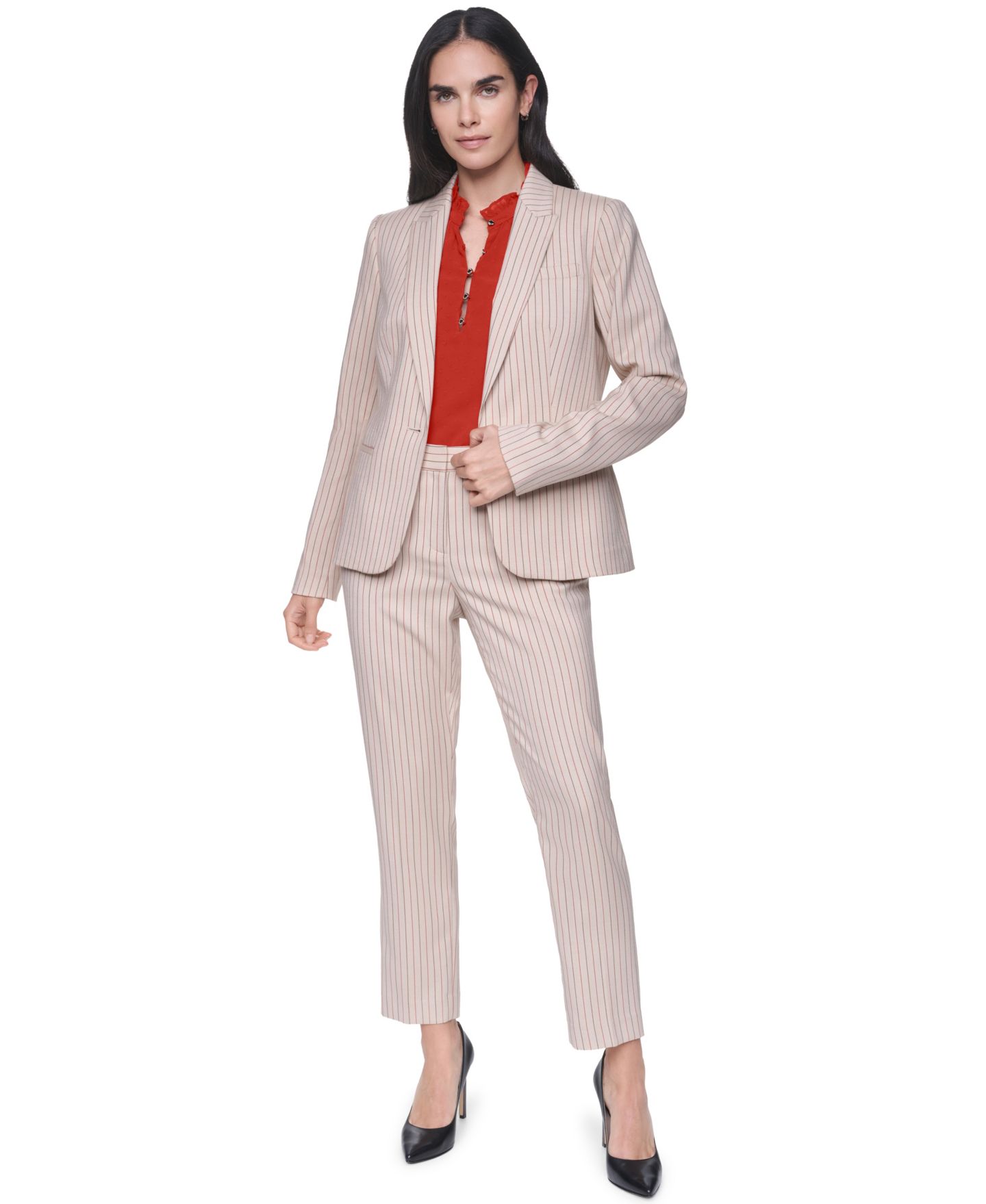 Женский пиджак Tommy Hilfiger Pinstripe One-Button Blazer, цвет: Хаки разноцветный — фото 2