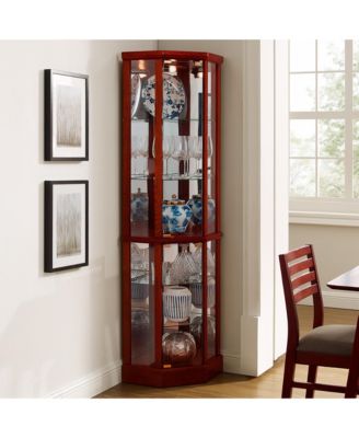 6-Shelf Lighted Corner Curio Cabinet with Mirrored Back and Adjustable Glass Shelves