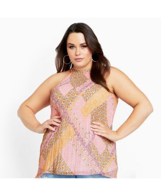 Plus Size Halter Pleated Hi-Lo Sleeveless Top