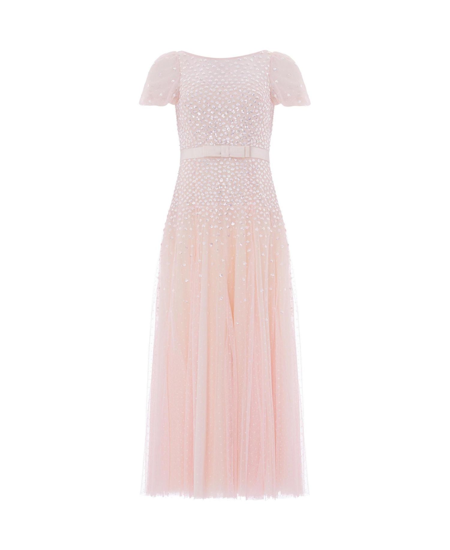 Women's Sequin Cascade Bow Short-Sleeve Gown