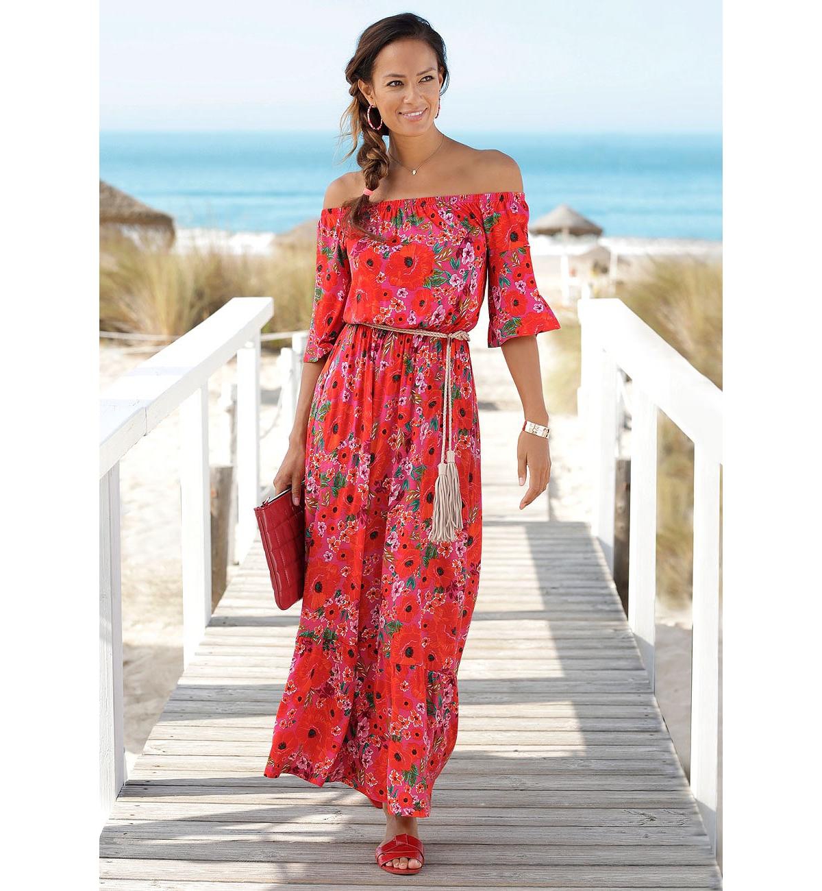 Lascana Women's Off-the-Shoulder Floral-Print Maxi Dress