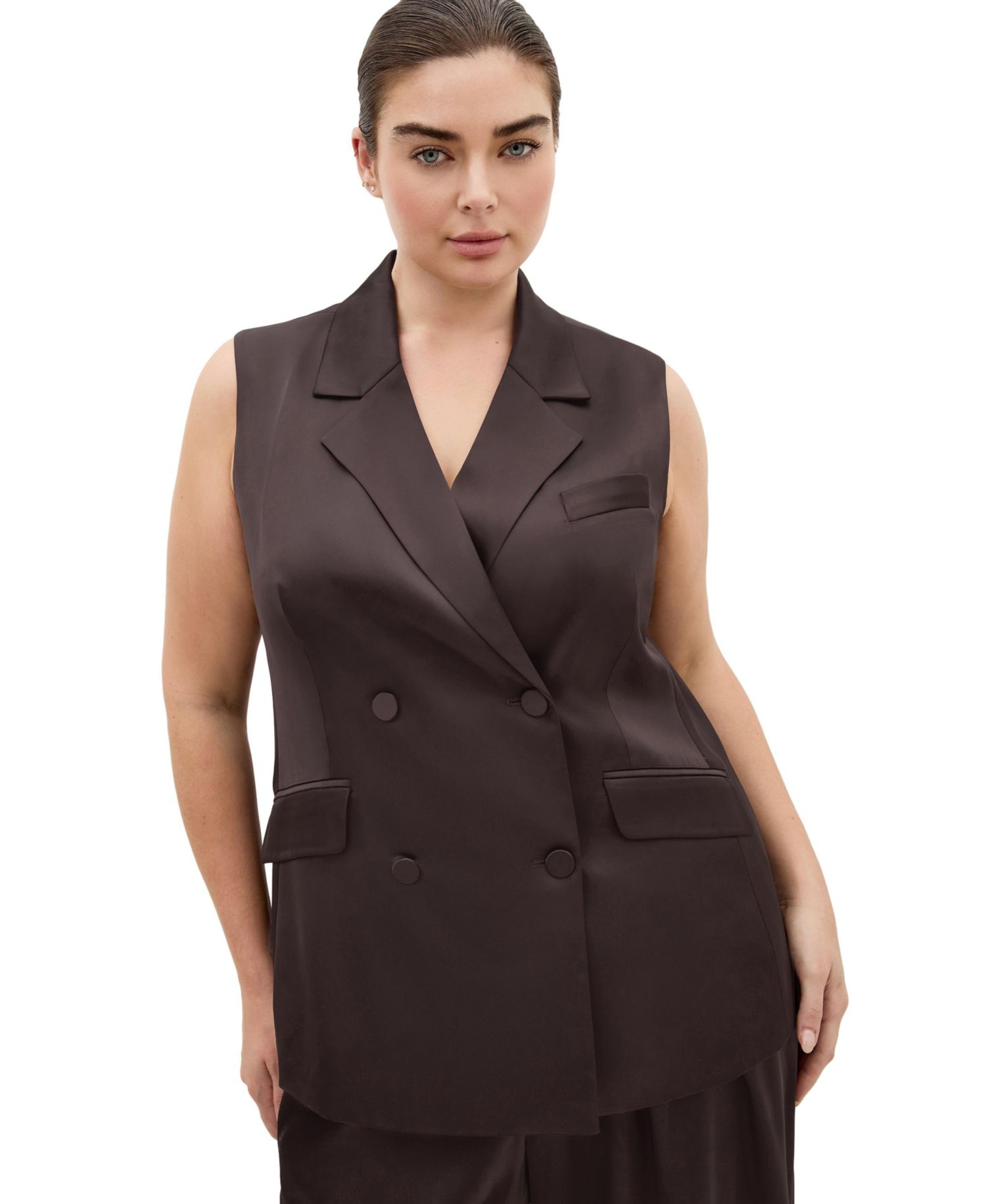 Plus Size Rylie Satin Double-Breasted Tailored-Fit Vest