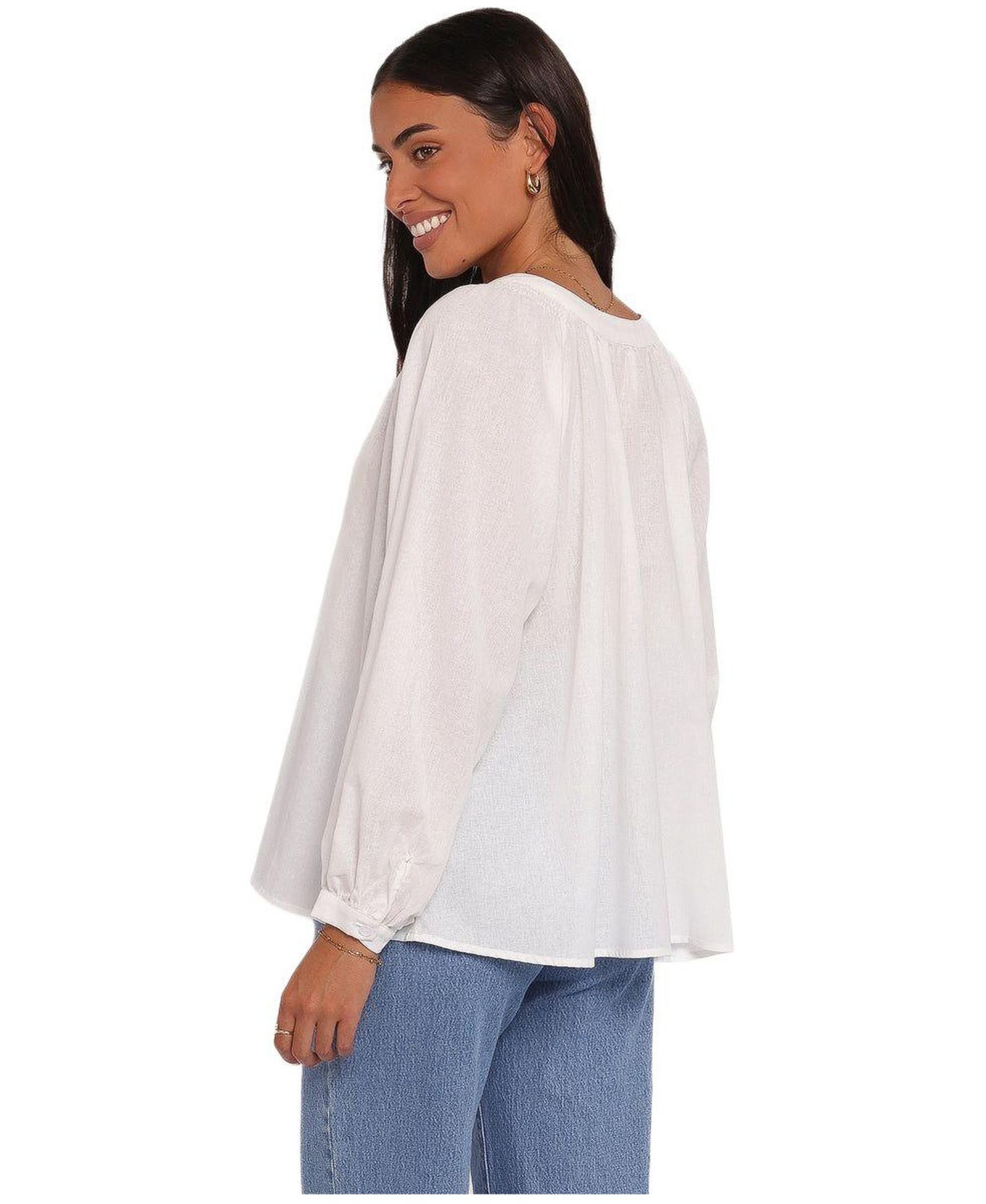 Женская рубашка Petal and Pup Irisa Front Button-Down Long Sleeve Cotton, цвет: Белый — фото 3