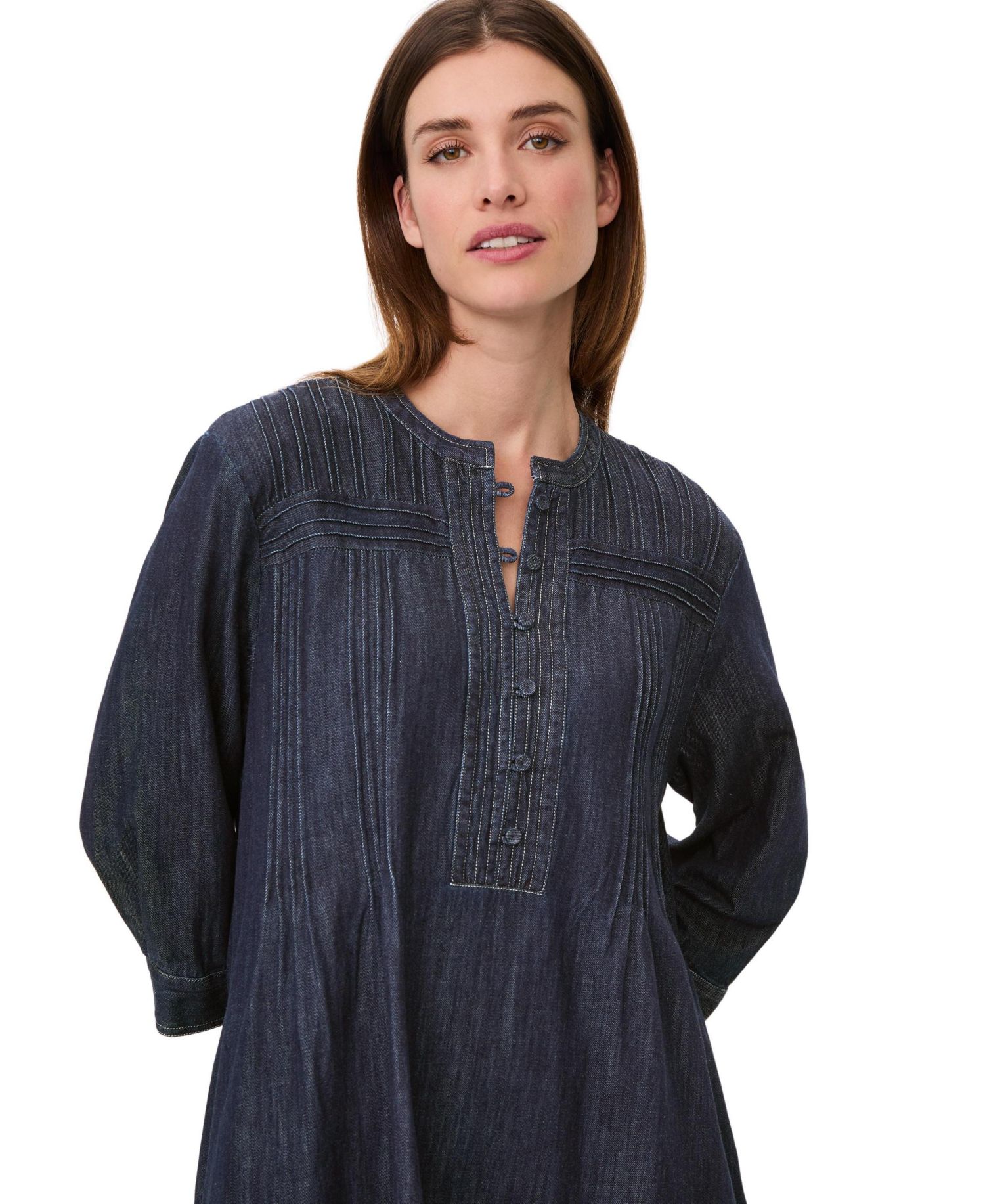 Women's MaNakillaia Mandarin Collar 3/4-Sleeve A-Line Midi Dress