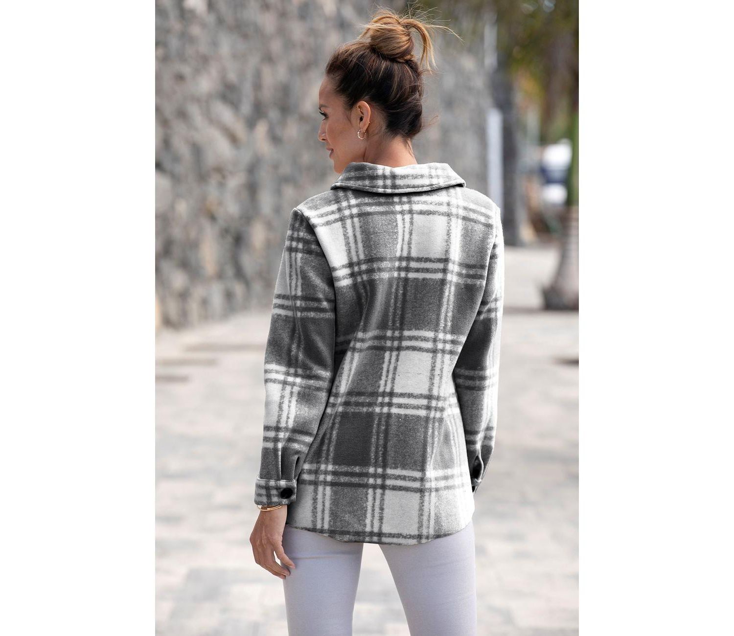Women's Plaid Shirt with Pockets Everyday Comfort Jacket
