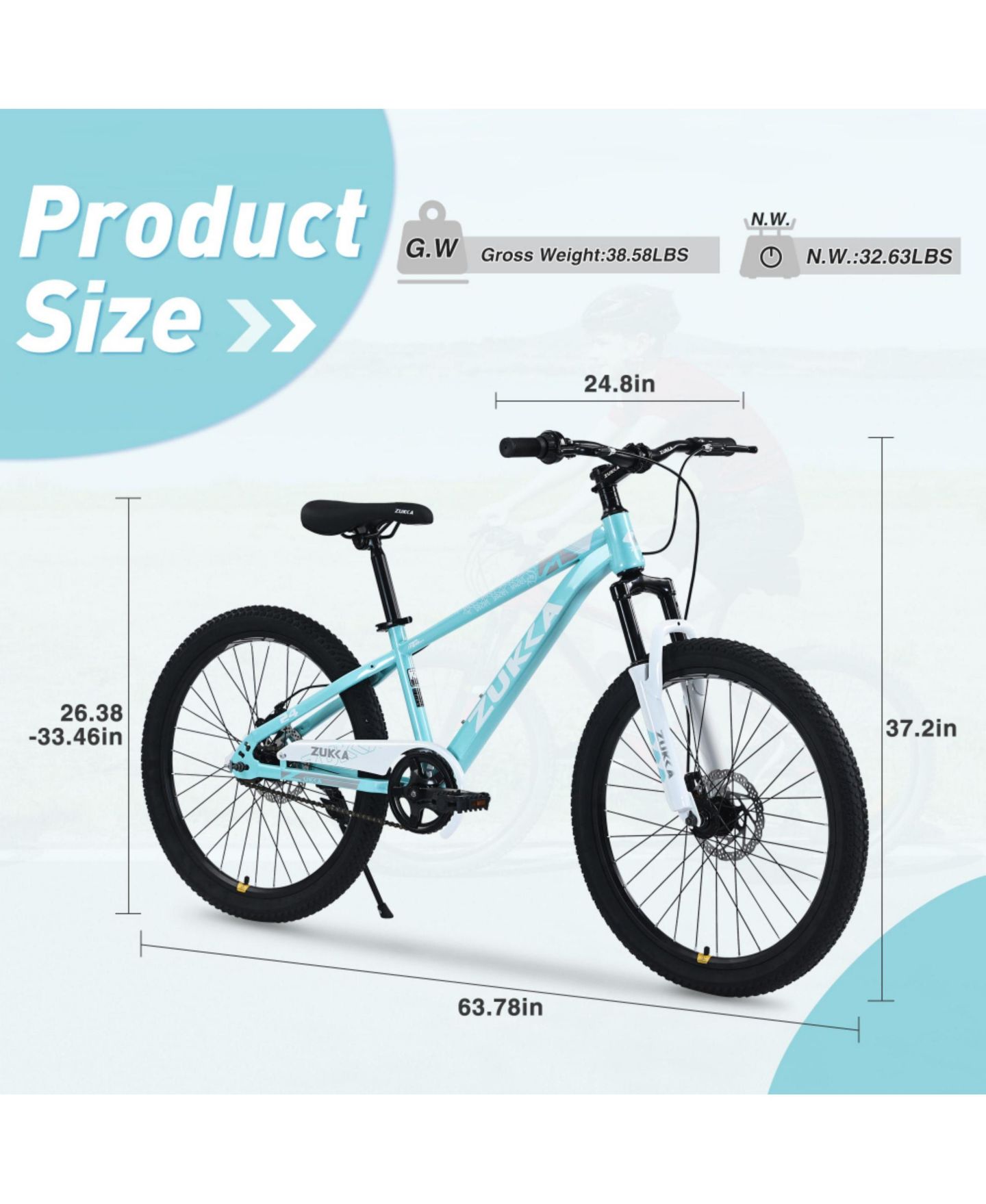 Детские игрушки ECHTPeak Mountain Bike 24 Inch Front Suspension Fork Double Disc Brakes, 220 lbs, 9–12 лет, цвет: Синий — фото 4