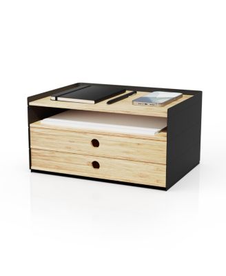 Wood Desktop Organizer With Stackable Expandable Storage For Office Home