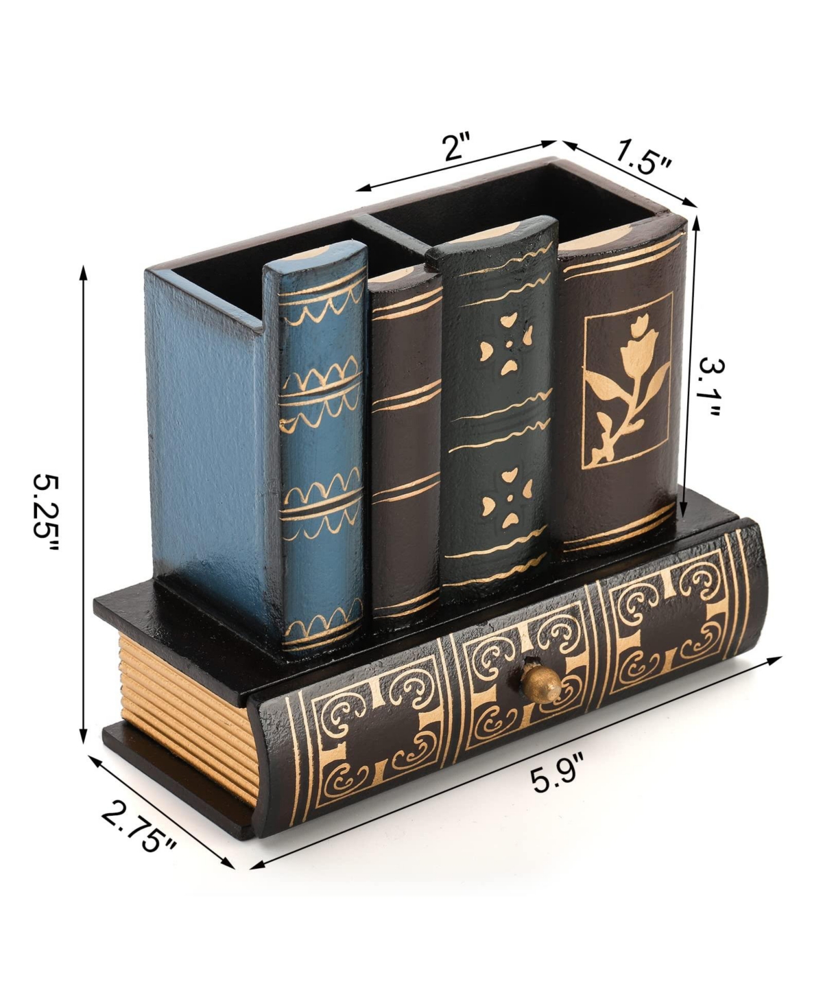 Danrong Wooden Library Book Design Pen Holder With Drawer Desk Organizer